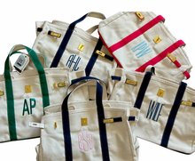 Load image into Gallery viewer, “Boatkin” Canvas Tote Bag w/ Gold Buckle Hardware - Navy