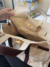 Load image into Gallery viewer, “Boatkin” Canvas Tote Bag w/ Gold Buckle Hardware - Navy
