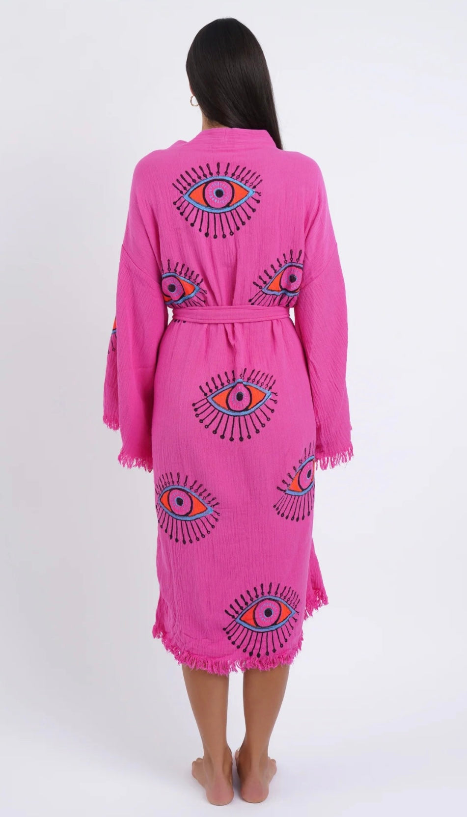 Hot Pink Evil Eye Turkish Kimono Robe