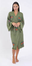Load image into Gallery viewer, Olive Evil Eye Turkish Kimono Robe
